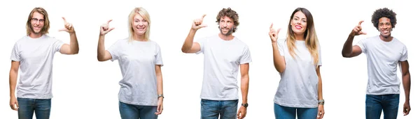 Collage Gruppen Människor Bär Casual Vit Shirt Över Isolerade Bakgrund — Stockfoto