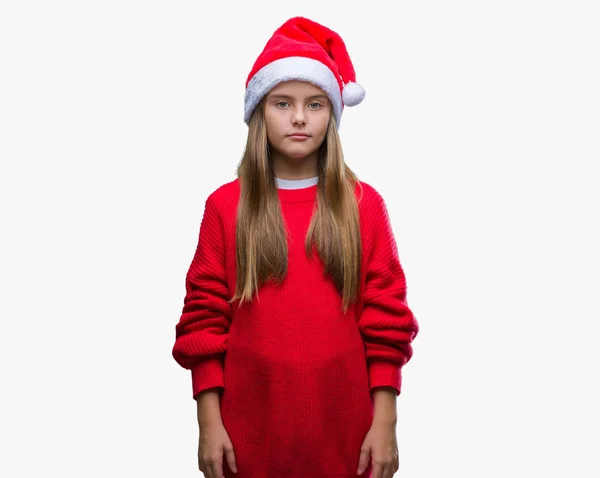 Giovane Bella Ragazza Indossa Cappello Natale Sfondo Isolato Scettico Nervoso — Foto Stock