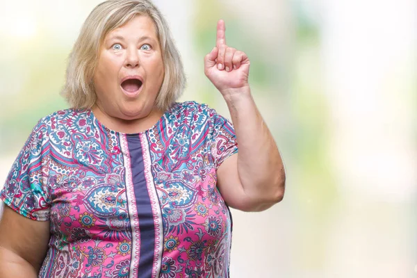 Senior Size Caucasian Woman Isolated Background Pointing Finger Successful Idea — Stock Photo, Image