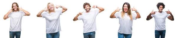 Collage Gruppo Persone Che Indossano Casual Shirt Bianca Sfondo Isolato — Foto Stock