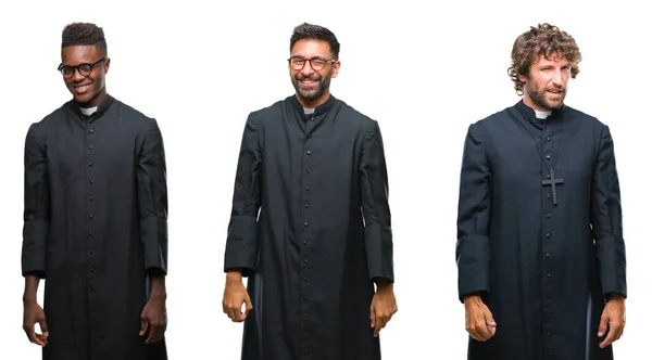 Collage Hombres Sacerdotes Cristianos Sobre Fondo Aislado Guiño Mirando Cámara —  Fotos de Stock