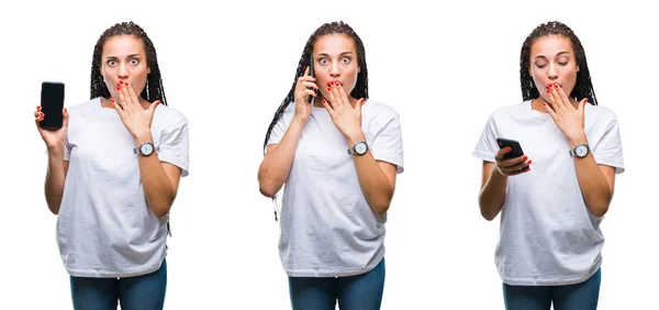 Collage Una Hermosa Mujer Afroamericana Usando Teléfono Inteligente Sobre Una — Foto de Stock