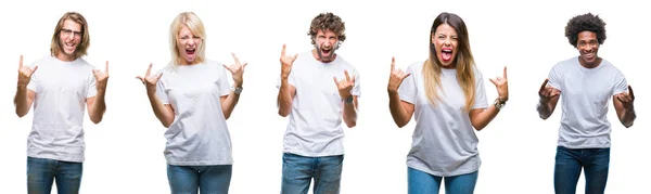 Collage Gruppen Människor Bär Casual Vit Shirt Över Isolerade Bakgrunden — Stockfoto