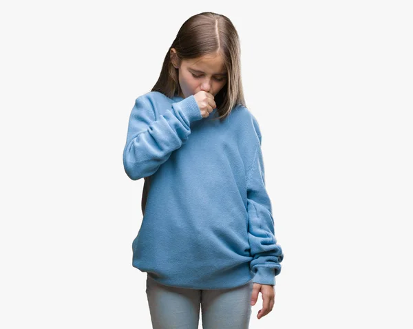Młoda Piękna Dziewczyna Swetrze Zima Białym Tle Ogólne Złe Samopoczucie — Zdjęcie stockowe