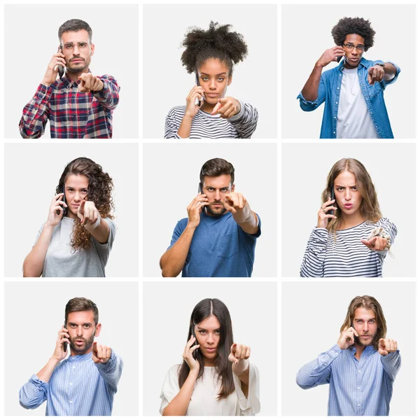 Collage Grupo Jóvenes Que Llaman Usando Smartphone Sobre Fondo Aislado —  Fotos de Stock