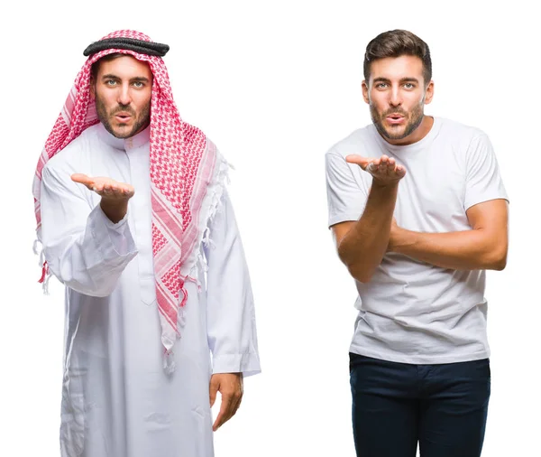 Collage Handsome Young Man Arab Man Isolated Background Looking Camera — Stock Photo, Image
