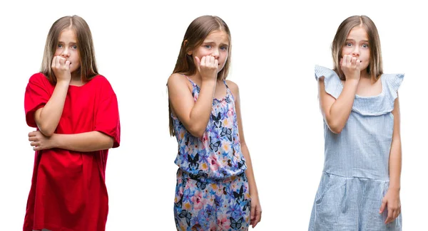 Colagem Criança Menina Bonita Jovem Sobre Fundo Isolado Olhando Estressado — Fotografia de Stock