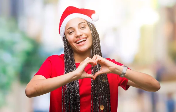 Jovem Trançado Cabelo Afro Americano Menina Vestindo Chapéu Natal Sobre — Fotografia de Stock