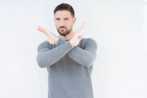 Jovem Homem Bonito Vestindo Camisola Casual Sobre Fundo Isolado Expressão — Fotografia de Stock