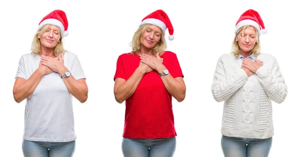 Collage Beautiful Middle Age Blonde Woman Wearing Christmas Hat White — Stock Photo, Image