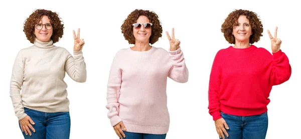 Collage Della Donna Anziana Mezza Età Che Indossa Maglione Invernale — Foto Stock