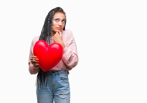 Jovem Trançado Cabelo Afro Americano Menina Segurando Coração Lido Sobre — Fotografia de Stock