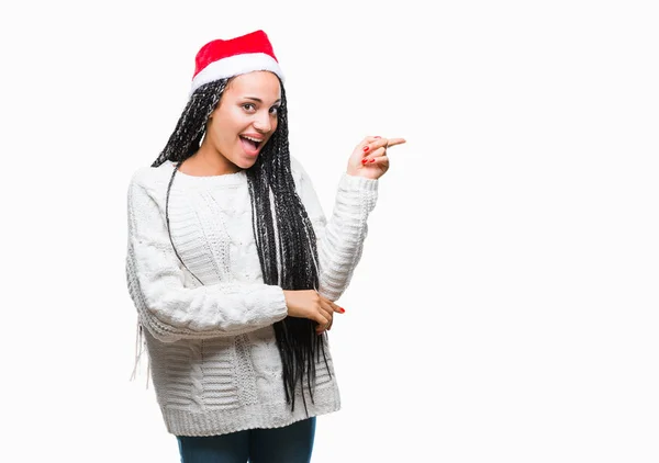 Young Gevlochten Hair Afrikaans Amerikaans Meisje Dragen Kerstmuts Geïsoleerde Achtergrond — Stockfoto