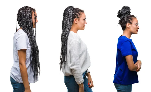 Collage Hermoso Cabello Trenzado Mujer Afroamericana Sobre Fondo Aislado Mirando — Foto de Stock