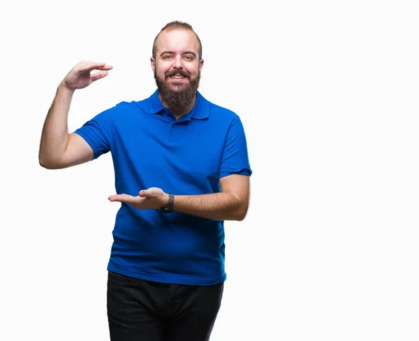 Joven Hombre Hipster Caucásico Con Camisa Azul Sobre Fondo Aislado —  Fotos de Stock