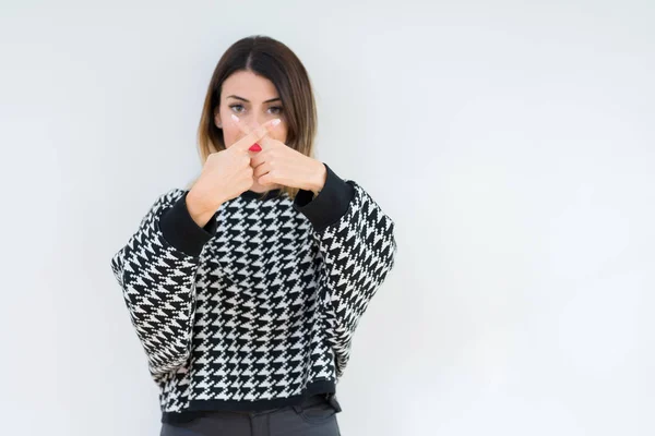 Young Woman Wearing Casual Sweater Isolated Background Rejection Expression Crossing — Stock Photo, Image