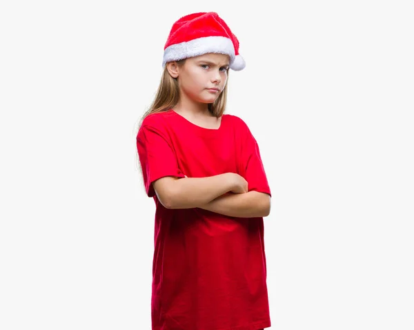 Joven Chica Hermosa Con Sombrero Navidad Sobre Fondo Aislado Escéptico —  Fotos de Stock