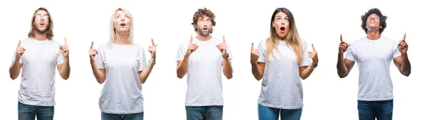Collage Grupo Personas Con Camiseta Blanca Casual Sobre Fondo Aislado —  Fotos de Stock