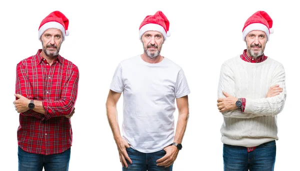 Collage Hombre Apuesto Edad Alzado Usando Sombrero Navidad Sobre Fondo —  Fotos de Stock