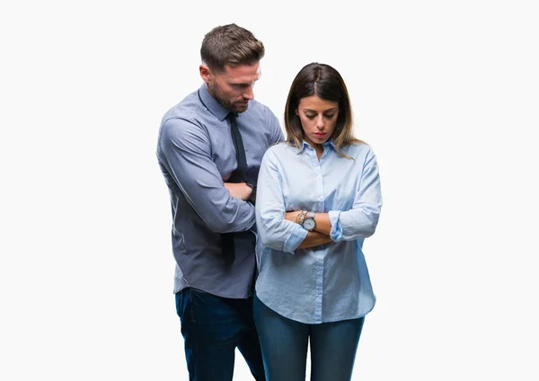 Young Workers Business Couple Isolated Background Skeptic Nervous Disapproving Expression — Stock Photo, Image