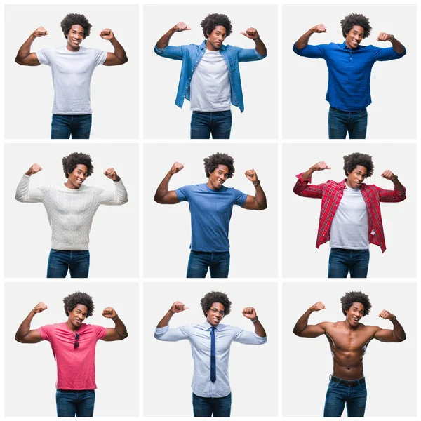 Collage Giovane Afroamericano Sfondo Isolato Che Mostra Muscoli Delle Braccia — Foto Stock