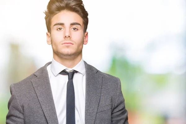 Jovem Homem Negócios Vestindo Terno Gravata Sobre Fundo Isolado Com — Fotografia de Stock