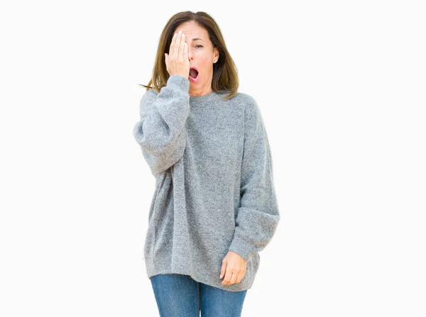 Bella Donna Mezza Età Che Indossa Maglione Invernale Sfondo Isolato — Foto Stock