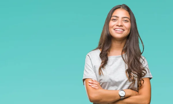 Jonge Mooie Arabische Vrouw Geïsoleerde Achtergrond Blij Gezicht Lachend Met — Stockfoto