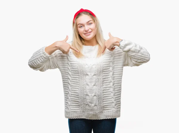 Giovane Donna Caucasica Indossa Maglione Invernale Sfondo Isolato Guardando Fiducioso — Foto Stock