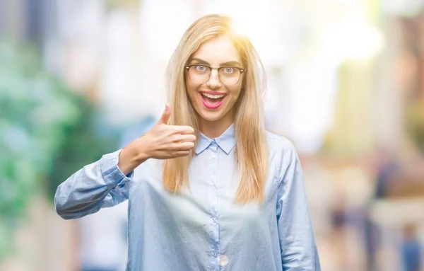 Mladá Krásná Blondýna Obchodních Žena Nosí Brýle Izolované Pozadí Dělá — Stock fotografie