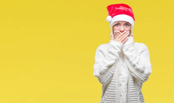 Joven Hermosa Mujer Rubia Con Sombrero Navidad Sobre Fondo Aislado — Foto de Stock