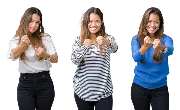 Collage Einer Schönen Jungen Frau Vor Isoliertem Hintergrund Die Bereit — Stockfoto