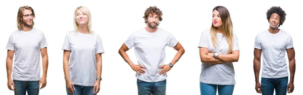 Collage Grupo Personas Que Usan Una Camiseta Blanca Casual Sobre —  Fotos de Stock