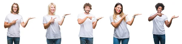 Collage Grupo Personas Con Camiseta Blanca Casual Sobre Fondo Aislado — Foto de Stock