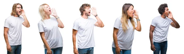 Collage Grupo Personas Que Usan Una Camiseta Blanca Casual Sobre —  Fotos de Stock