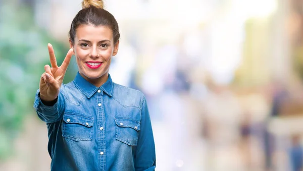 Junge Schöne Frau Über Isoliertem Hintergrund Die Mit Fingern Nummer — Stockfoto