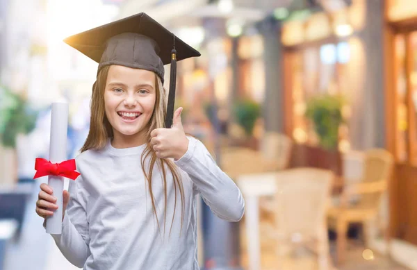 Young Beautiful Girl Wearing Graduate Cap Holding Degree Isolated Background — Stock Photo, Image