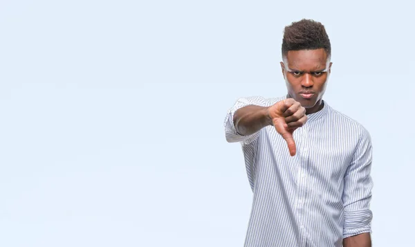 Jonge Afro Amerikaanse Man Geïsoleerde Achtergrond Zoek Ongelukkig Boos Tonen — Stockfoto