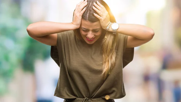 Giovane Bella Donna Sfondo Isolato Che Soffre Mal Testa Disperato — Foto Stock