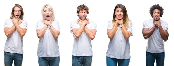 Collage Gruppo Persone Che Indossano Casual Shirt Bianca Sfondo Isolato — Foto Stock