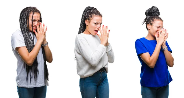 Collage Hermoso Cabello Trenzado Mujer Afroamericana Sobre Fondo Aislado Oliendo —  Fotos de Stock