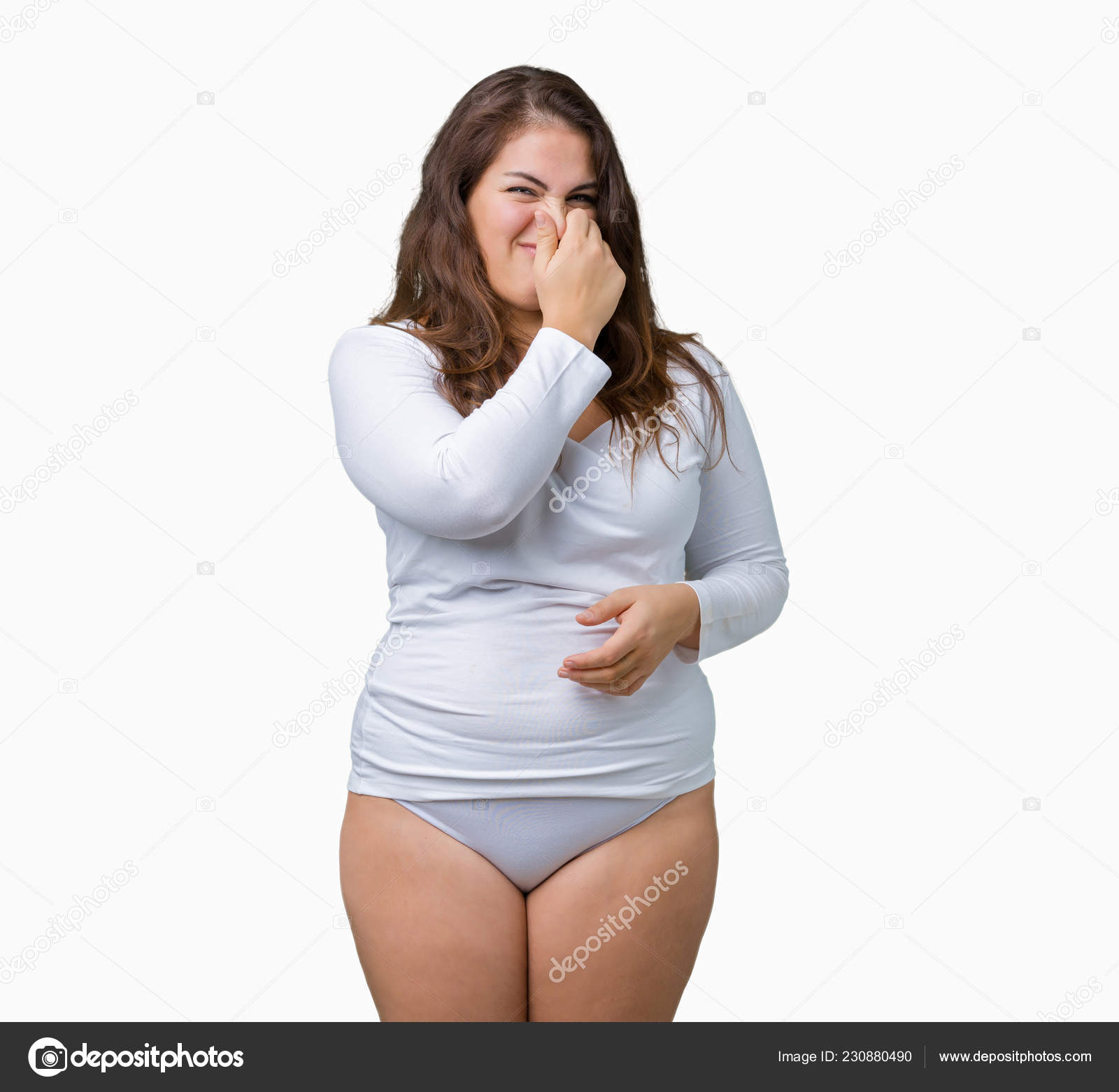Beautiful Size Young Overwight Woman Wearing White Underwear Isolated  Background Stock Photo by ©Krakenimages.com 230880490