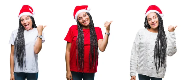 Collage Bella Donna Afro Americana Che Indossa Cappello Natale Sfondo — Foto Stock