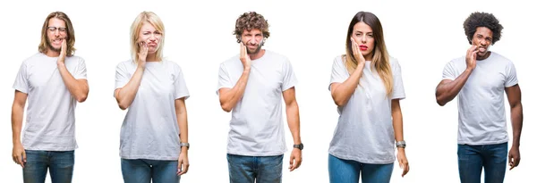 Collage Einer Gruppe Von Menschen Lässigem Weißem Shirt Über Isoliertem — Stockfoto