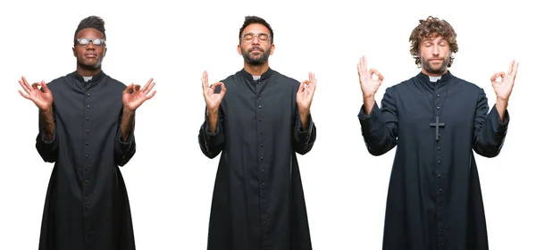 Collage Hombres Sacerdotes Cristianos Sobre Fondo Aislado Relajarse Sonreír Con —  Fotos de Stock