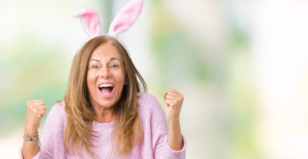 Brunette Vrouw Van Middelbare Leeftijd Dragen Pasen Konijn Oren Geïsoleerde — Stockfoto