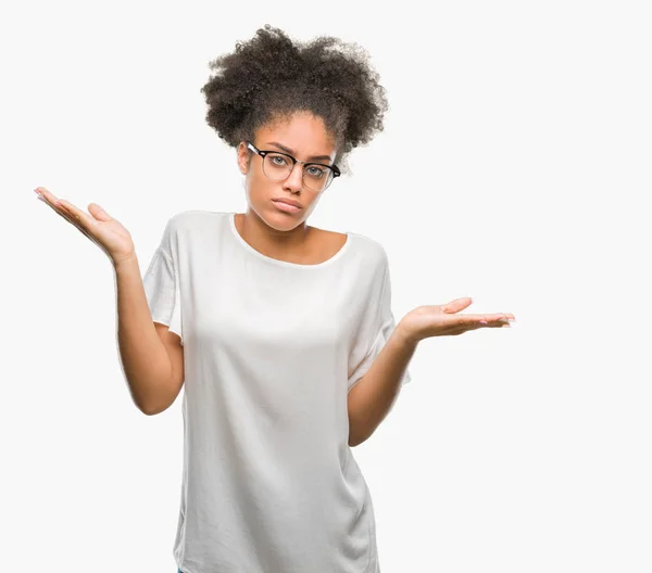 Young Afro American Woman Wearing Glasses Isolated Background Clueless Confused — Stock Photo, Image