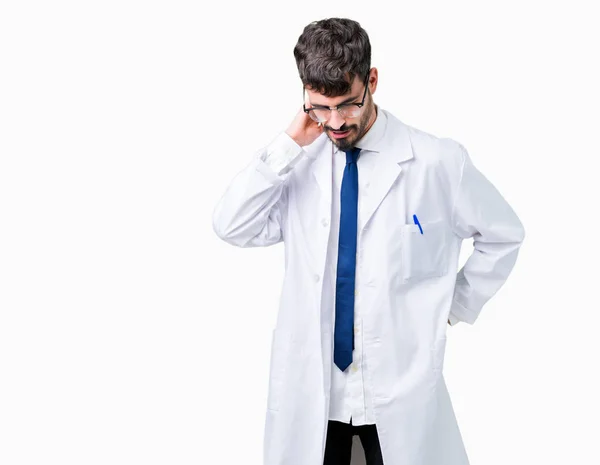 Young Professional Scientist Man Wearing White Coat Isolated Background Suffering — Stock Photo, Image