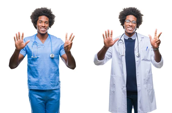 Collage Jeune Chirurgien Afro Américain Infirmière Médecin Homme Sur Fond — Photo