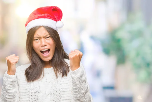 Jeune Femme Asiatique Portant Chapeau Noël Sur Fond Isolé Très — Photo